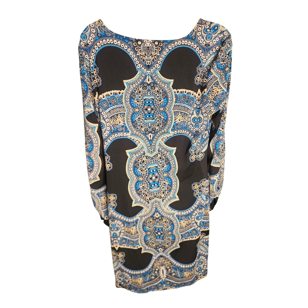 INC International Concepts Paisley Medallion Rhinestone Shift Dress Black Blue L - Picture 4 of 6